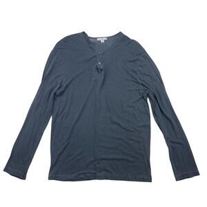 James Perse Standard Henley Long Sleeve Shirt Cotton Size Dark Grey Size 2 | M
